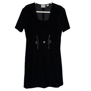 Fashion Bug Womens Size 14P Black Velvet Embroidered Y2K Witchy Goth Shift Dress